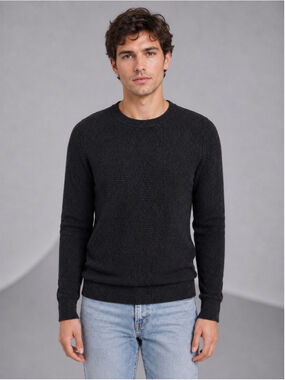 H&M Divided Men’s Black Mélange Textured Knit Crewneck Sweater